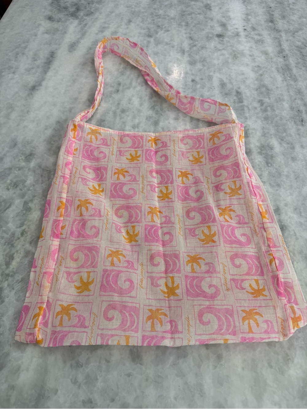 Free People New Summer Pink & Yellow Palm-Print Reusable Shoulder Tote